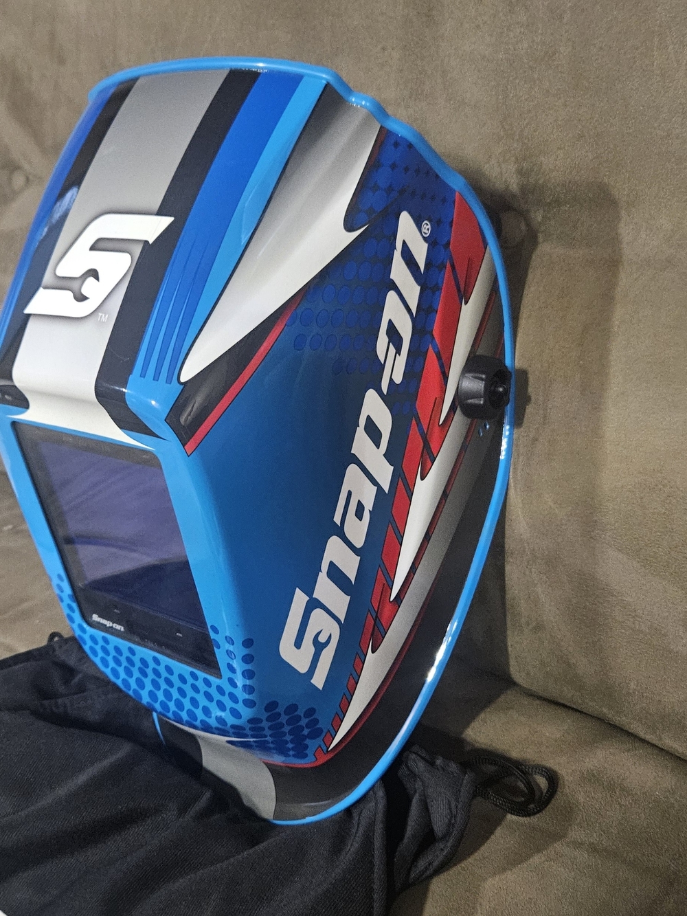Snap-on Blue Red Graphic Welding Helmet - Men's Face Mask